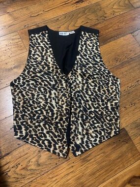 Vintage Spell Bound Cotton Leopard Print Women’s Vest - Black & Cream w/ Beading